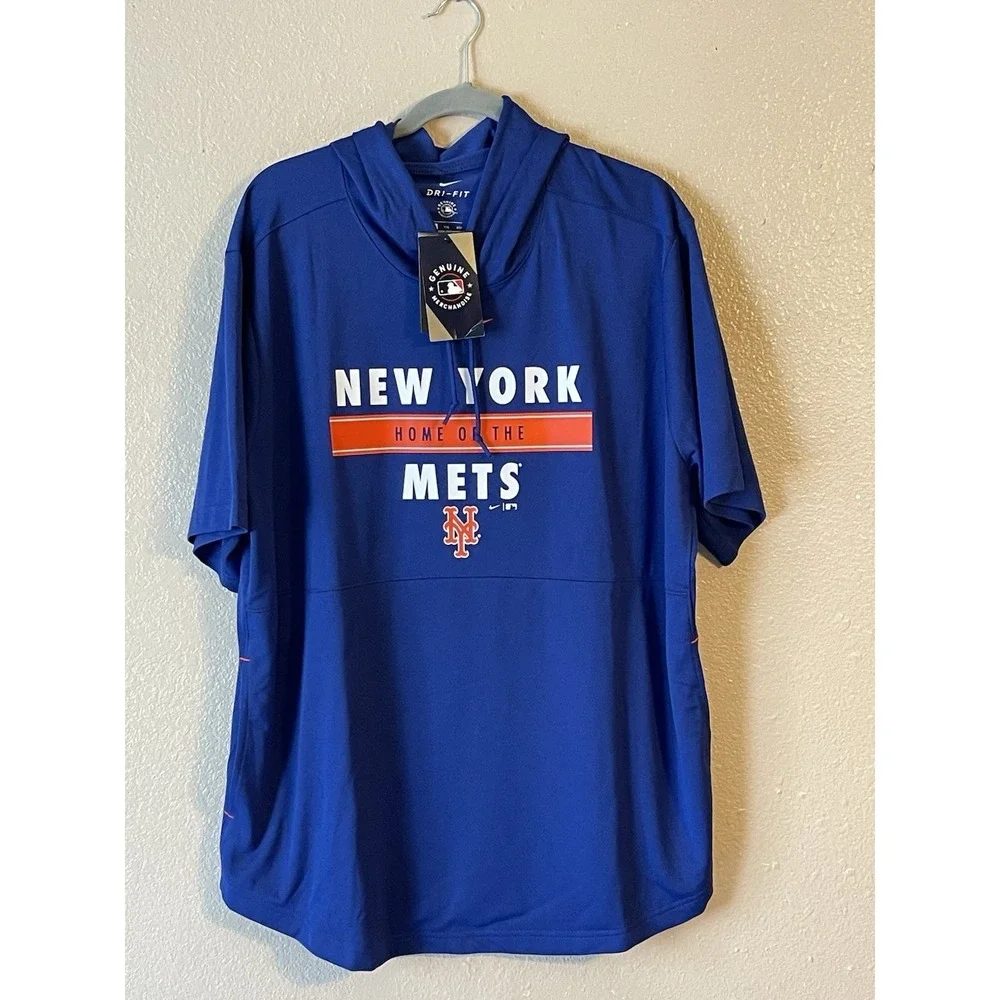Men's 2XL NWT New York Mets Nike Royal Home Team Short Sleeve Hoodie Top Blue